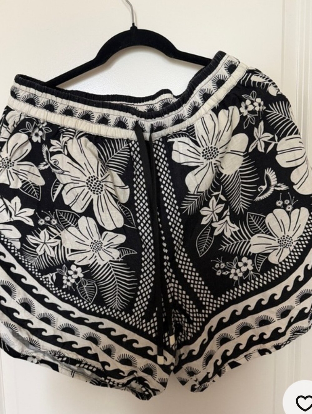 Farm Rio Black & White Floral High Waist Women’s Shorts Large